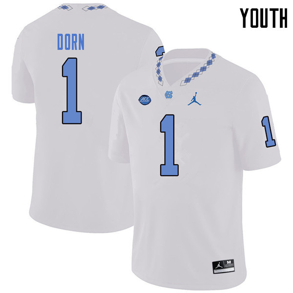 Jordan Brand Youth #1 Myles Dorn North Carolina Tar Heels College Football Jerseys Sale-White